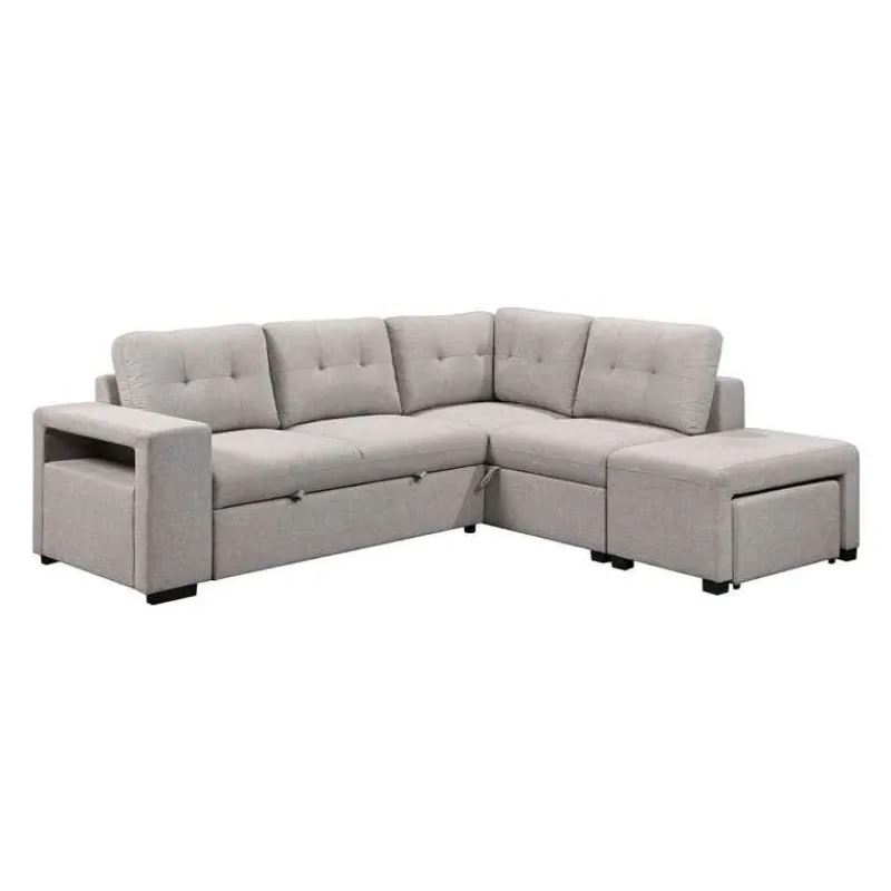 Sectional Bed with Chaise, Storage, and 2 Removable Ottomans