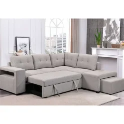 Sectional Bed with Chaise, Storage, and 2 Removable Ottomans
