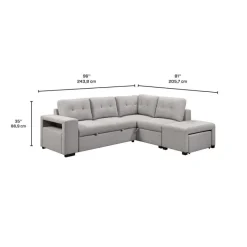 Sectional Bed with Chaise, Storage, and 2 Removable Ottomans