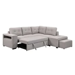 Sectional Bed with Chaise, Storage, and 2 Removable Ottomans
