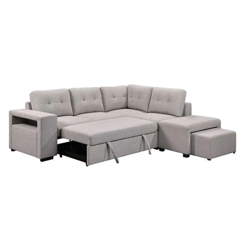 Sectional Bed with Chaise, Storage, and 2 Removable Ottomans