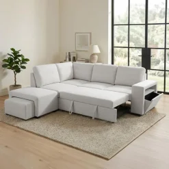 Sectional Bed with Left-Facing Chaise, Storage Compartments and an Extendable Ottoman