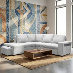 Sectional Bed with Left-Facing Chaise, Storage Compartments and an Extendable Ottoman