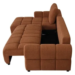 Sectional Bed with Left-Facing Chaise and Storage - Terracotta