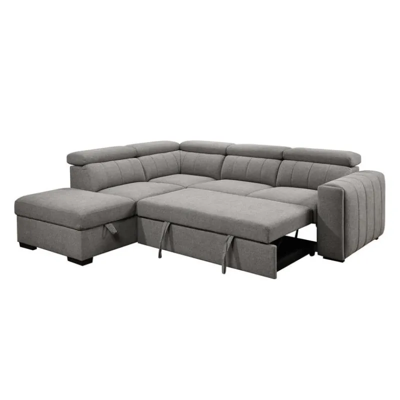 Sectional Bed with Left-Side Chaise, Adjustable Headrests, and Storage