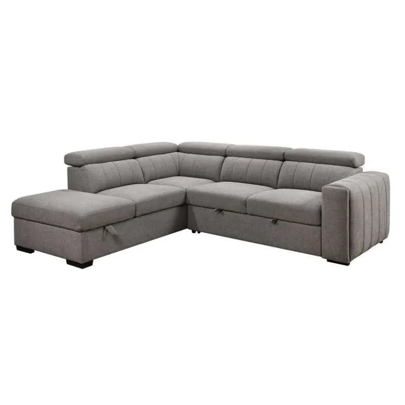 Sectional Bed with Left-Side Chaise, Adjustable Headrests, and Storage