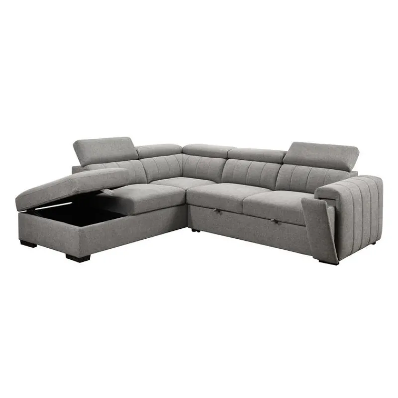 Sectional Bed with Left-Side Chaise, Adjustable Headrests, and Storage