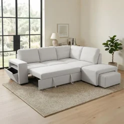 Sectional Bed with Right-Facing Chaise, Storage Compartments and an Extendable Ottoman