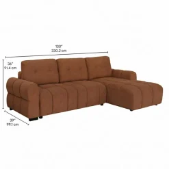 Sectional Bed with Right-Facing Chaise and Storage - Terracotta
