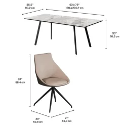 Sintered Stone Table and 6 Kitchen Armchairs - Cream and Grey