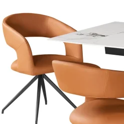 Sintered Stone Table and 4 Kitchen Armchairs - Pumpkin Orange
