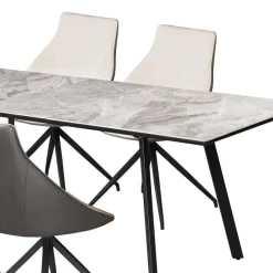 Sintered Stone Table and 4 Kitchen Armchairs - Cream and Grey