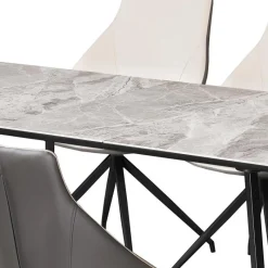 Sintered Stone Table and 4 Kitchen Armchairs - Cream and Grey