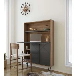 Nexera Slim Secretary Desk, Nutmeg And Charcoal Grey -