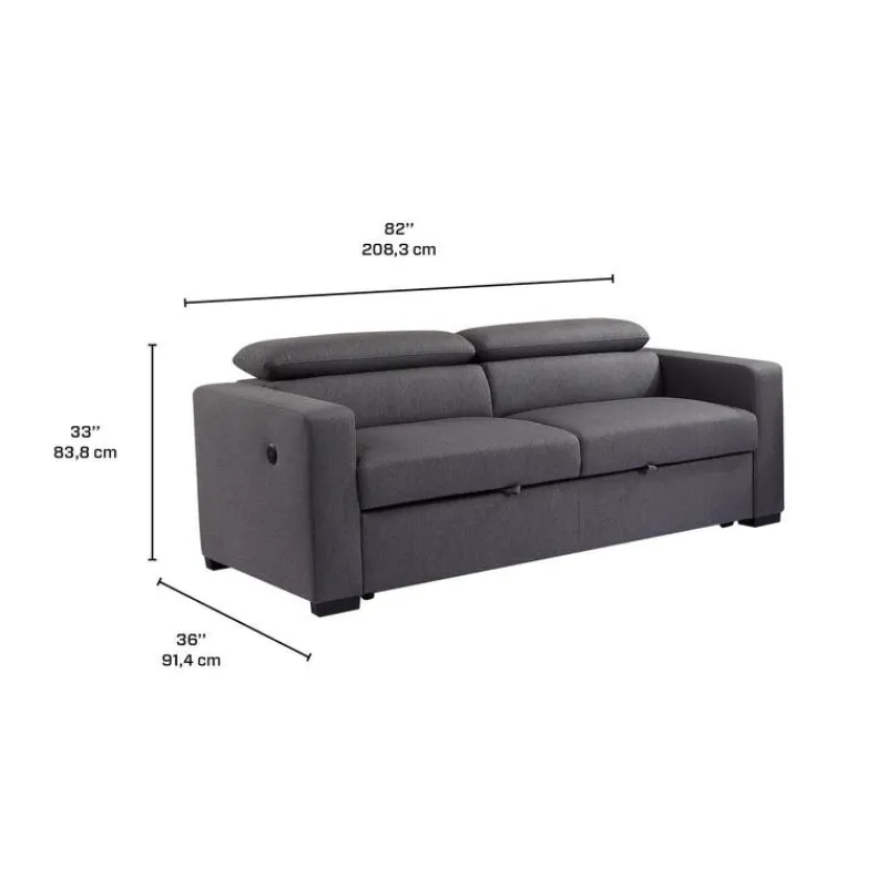 Sofa Bed with USB Port and Adjustable Headrests
