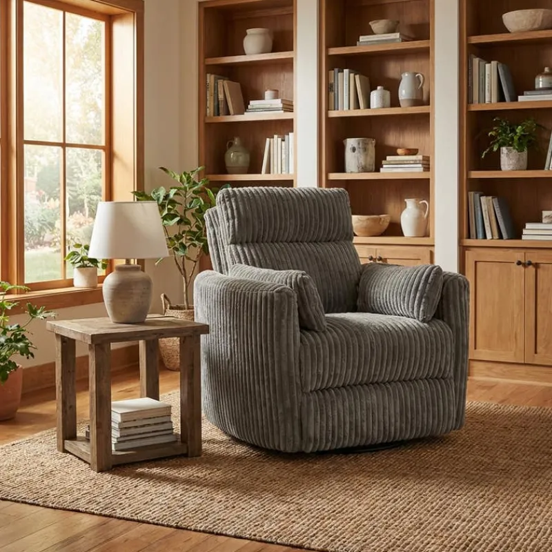 MINHAS Swivel Corduroy Velvet Rocker Recliner -