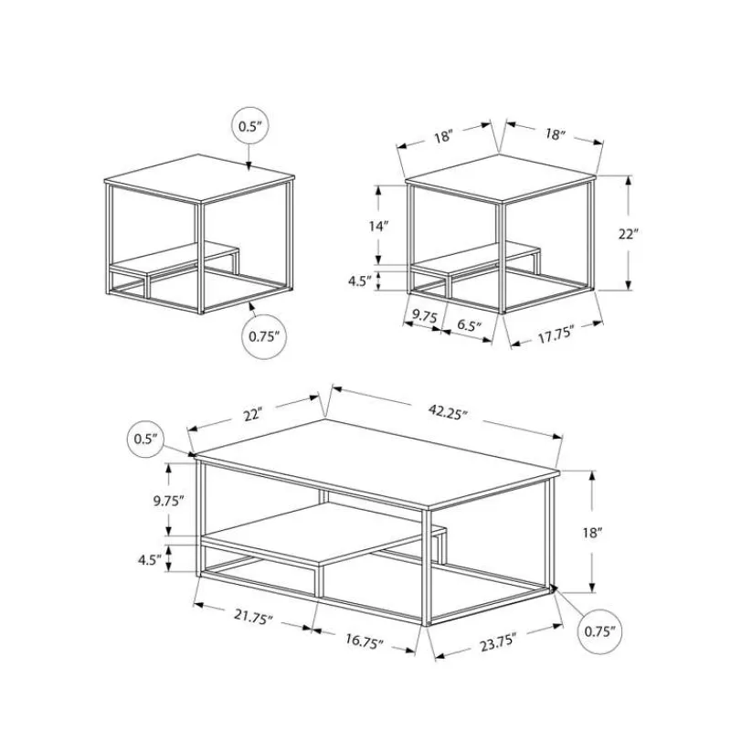 Monarch Table set - 3pcs set / / black metal -