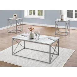 Monarch Table set - 3pcs set / marble / silver metal -