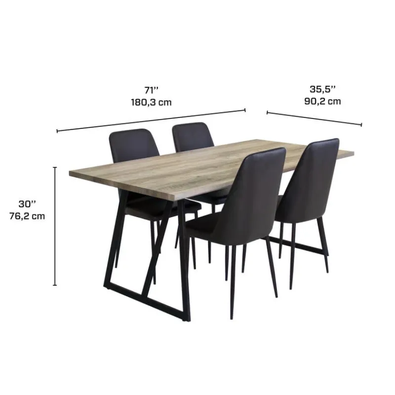Table with 4 Chairs - Black