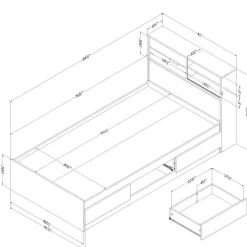 Meubles South Shore Twin Bed with 3-Drawer Storage and Headboard (39