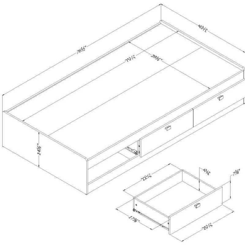 Meubles South Shore Twin Bed with 3-Drawer Storage (39'') - South Shore