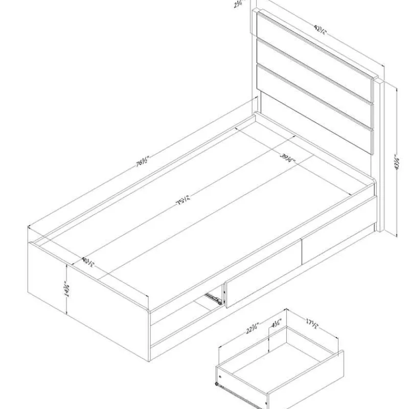 Meubles South Shore Twin Bed with 3-Drawer Storage and Headboard (39") - South Shore