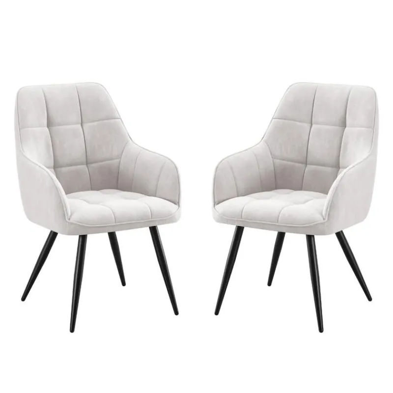 Upholstered Chairs with Armrests (Set of 2) - Light Grey