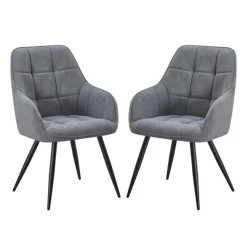 Upholstered Chairs with Armrests (Set of 2) - Grey