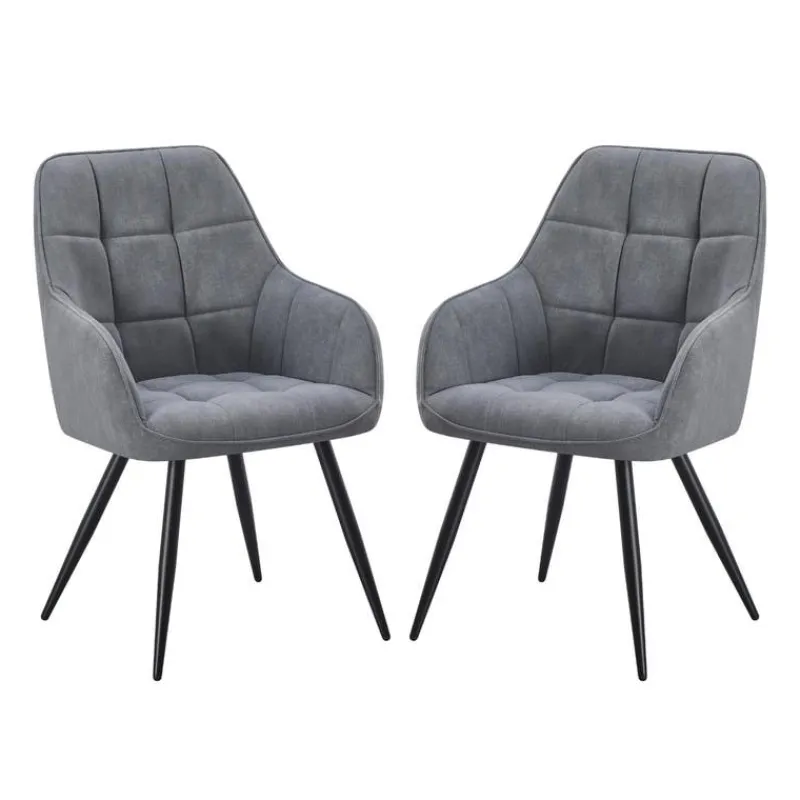 Upholstered Chairs with Armrests (Set of 2) - Grey