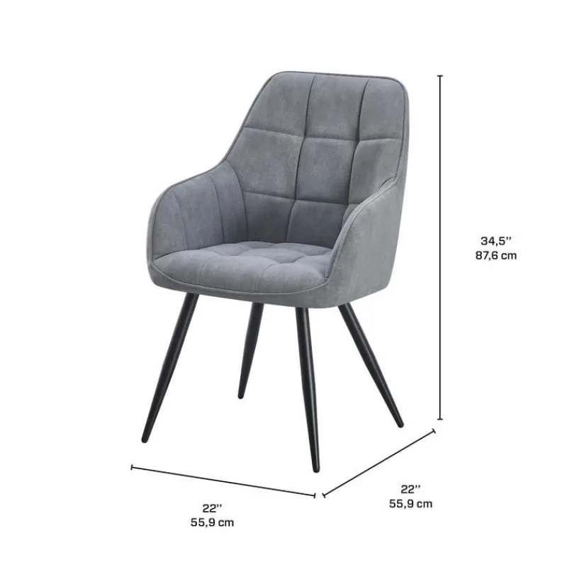 Upholstered Chairs with Armrests (Set of 2) - Grey
