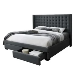 Upholstered King Bed with 2-Drawer Storage and Headboard (78'')