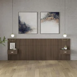 SUA-V Wall Units with 2 Integrated Nightstands for Queen Beds - Taupe