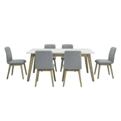 White Marble Top Dining Table with 6 Chairs - Grey