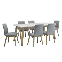 White Marble Top Dining Table with 6 Chairs - Grey