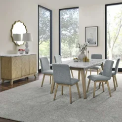 White Marble Top Dining Table with 6 Chairs - Grey