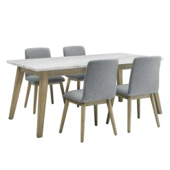 White Marble Top Dining Table with 4 Chairs - Grey