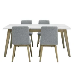 White Marble Top Dining Table with 4 Chairs - Grey