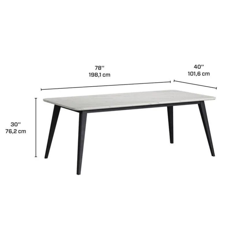 White Marble-Look Top Dining Table with 6 Chairs - Grey Fabric