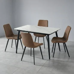 Sintered Stone Dining Set with 4 Cognac Chairs - 48