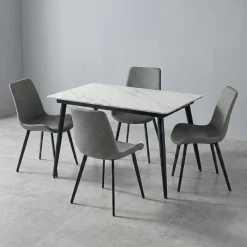 Sintered Stone Dining Set with 4 Grey Chairs - 48"