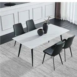 White Sintered Stone Dining Set with 4 Grey Chairs - 59"