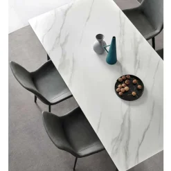 White Sintered Stone Dining Set with 4 Grey Chairs - 59