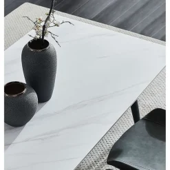 White Sintered Stone Dining Set with 4 Grey Chairs - 59