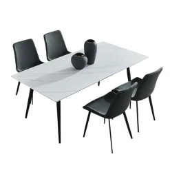 White Sintered Stone Dining Set with 4 Grey Chairs - 59