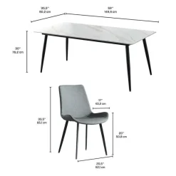White Sintered Stone Dining Set with 4 Grey Chairs - 59