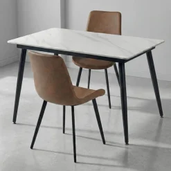 Sintered Stone Dining Set with 2 Cognac Chairs - 48"
