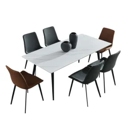 White Sintered Stone Dining Set with 4 Grey Chairs and 2 Cognac Chairs - 59