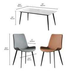 White Sintered Stone Dining Set with 4 Grey Chairs and 2 Cognac Chairs - 59