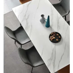 White Sintered Stone Dining Set with 4 Grey Chairs and 2 Cognac Chairs - 59