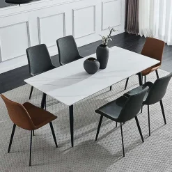 White Sintered Stone Dining Set with 4 Grey Chairs and 2 Cognac Chairs - 59